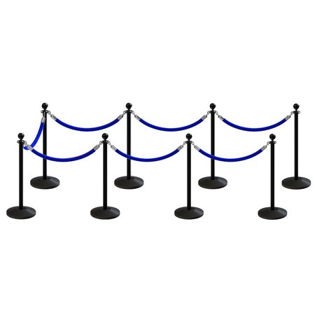 MONTOUR LINE Stanchion Post and Rope Kit Black, 8 Ball Top7 Blue Rope C-Kit-8-BK-BA-7-PVR-BL-PS